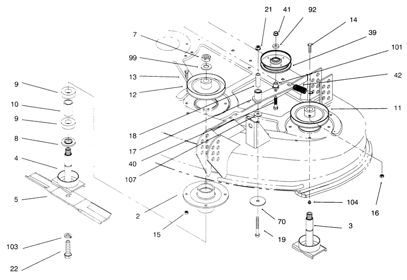 Blades Spindles Drive and Idler Pulleys