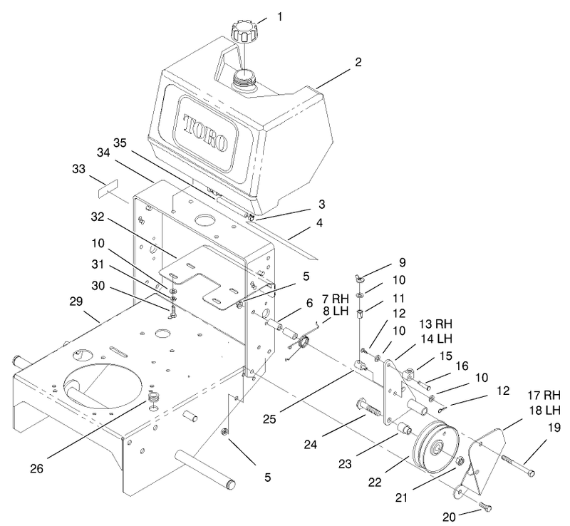 Fuel Tank and Idler Bracket Assembly