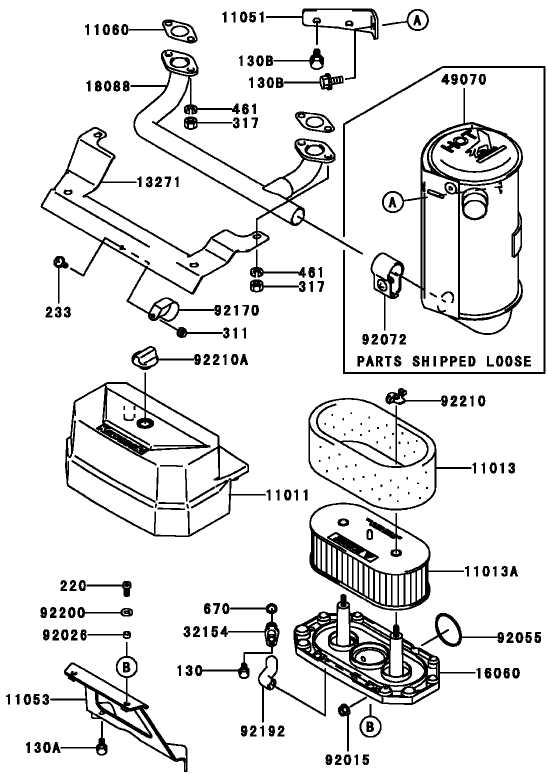 Air Filter and Muffler Assembly Kawasaki FH381V AS25