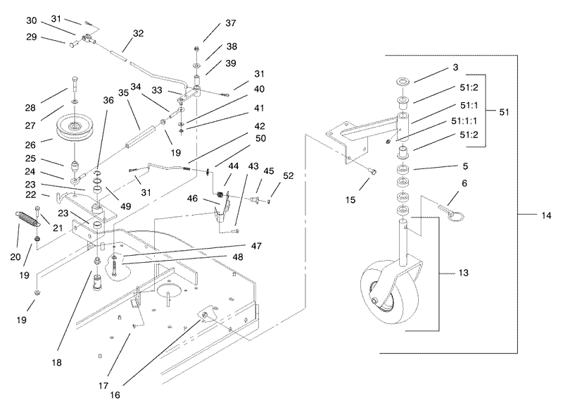 Front Caster and Blade Brake Assembly