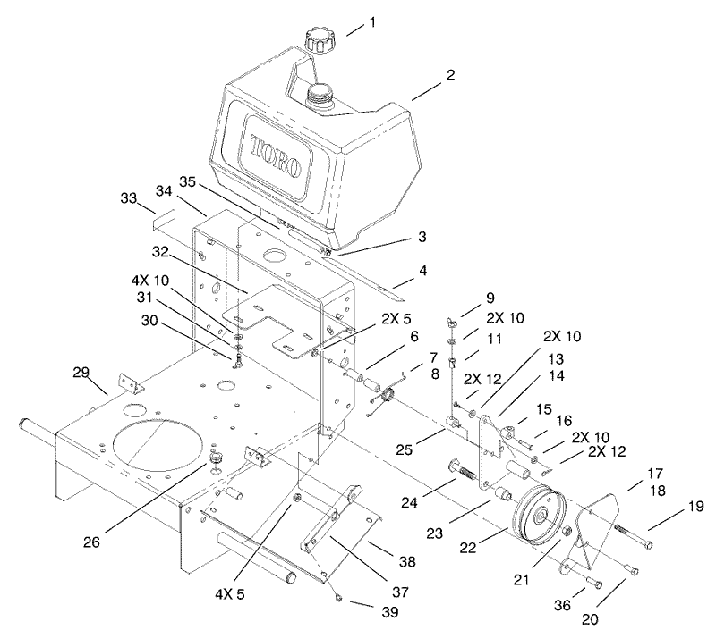 Fuel Tank and Idler Bracket Assembly