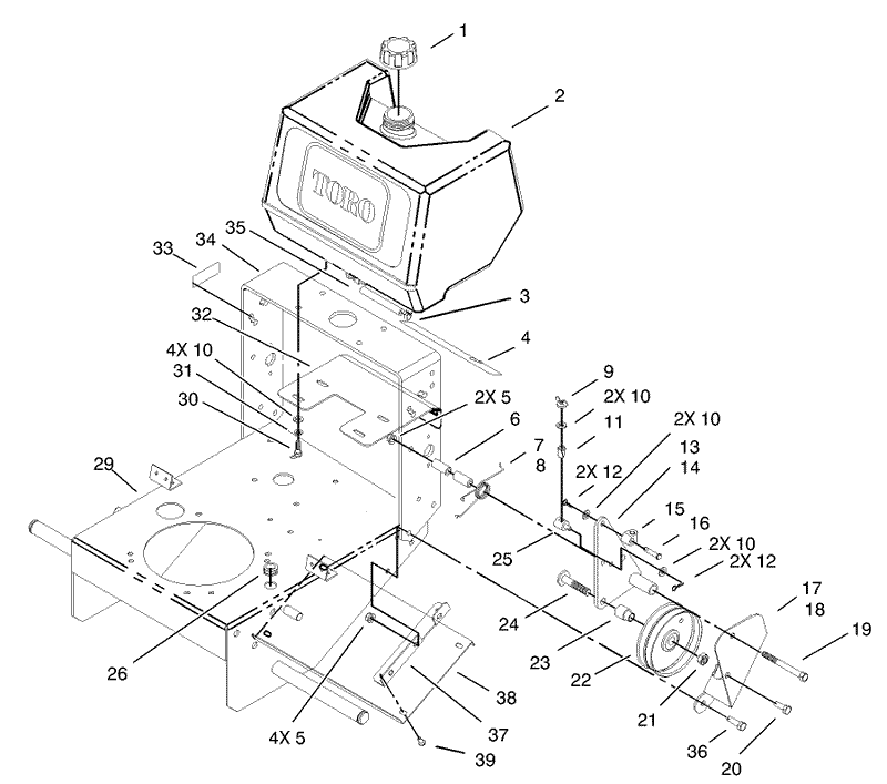 Fuel Tank and Idler Bracket Assembly