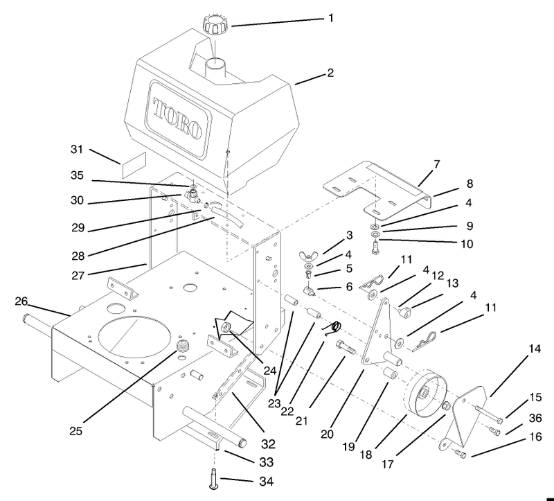 Frame Fuel Tank And Wheel Drive Idler