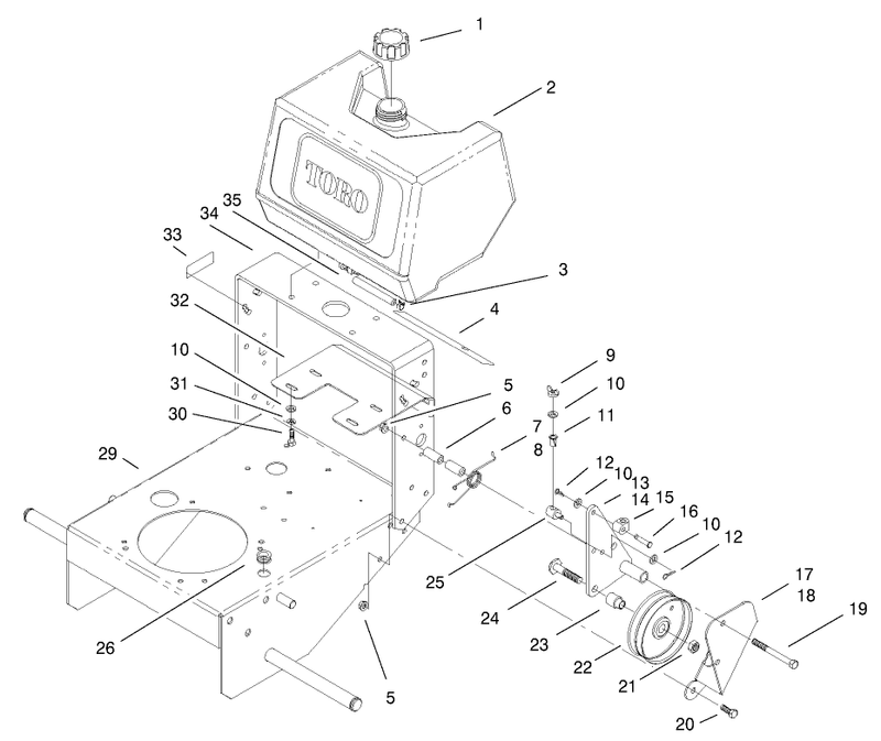 Fuel Tank and Idler Bracket Assembly