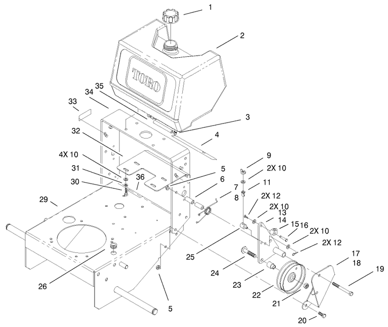 Fuel Tank and Idler Bracket Assembly