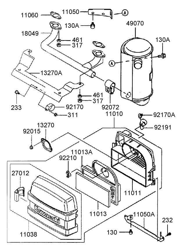 Air FilterMuffler Assembly Kawasaki FH500V AS25