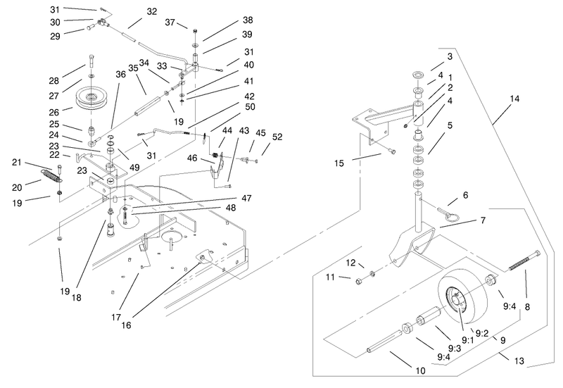 Front Caster and Blade Brake Assembly
