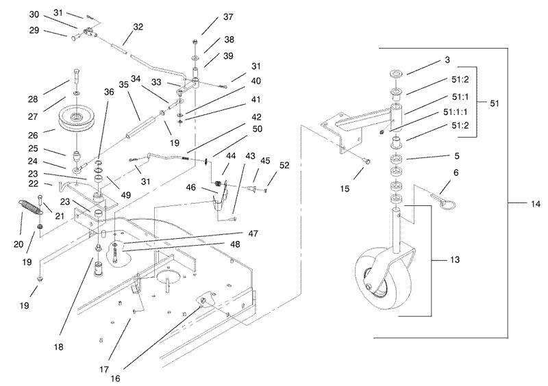Front Caster and Blade Brake Assembly