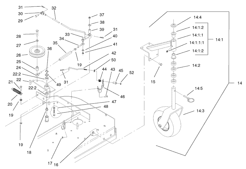 Front Caster and Blade Brake Assembly