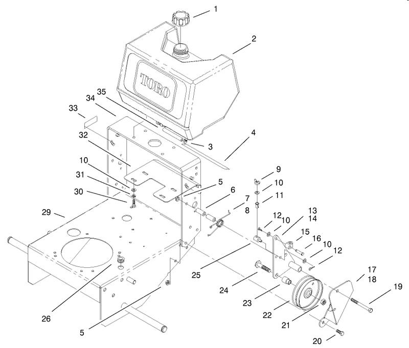 Fuel Tank and Idler Bracket Assembly