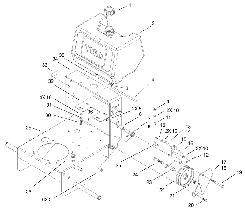 Fuel Tank and Idler Bracket Assembly