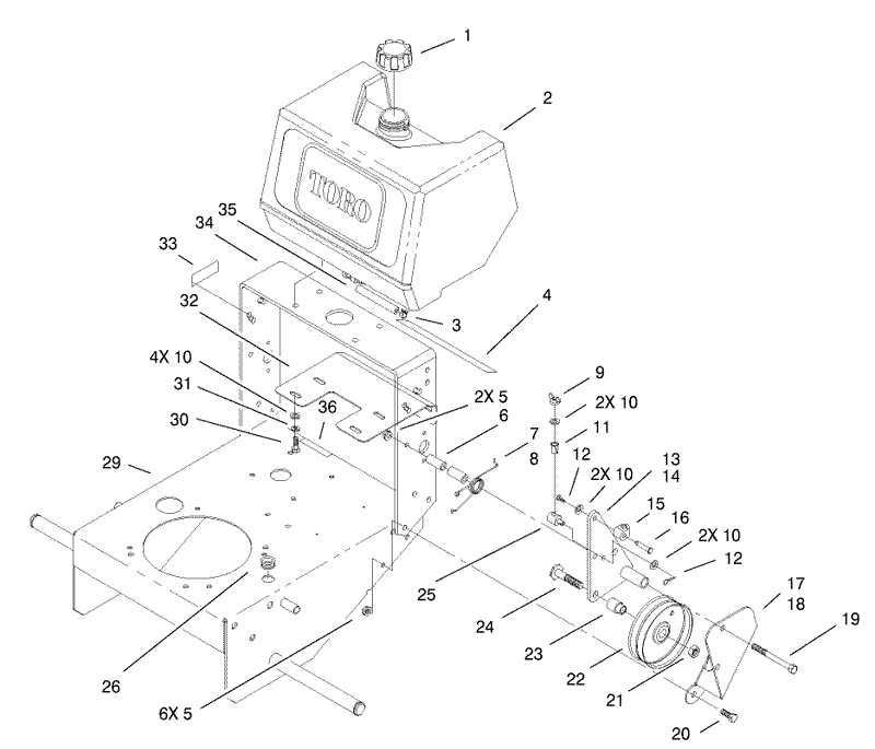 Fuel Tank and Idler Bracket Assembly