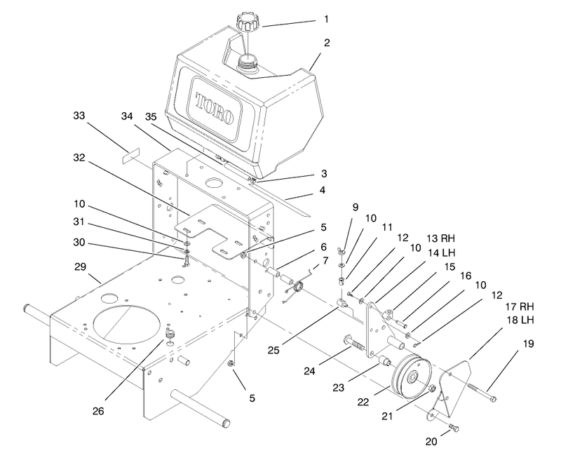 Fuel Tank and Idler Bracket Assembly
