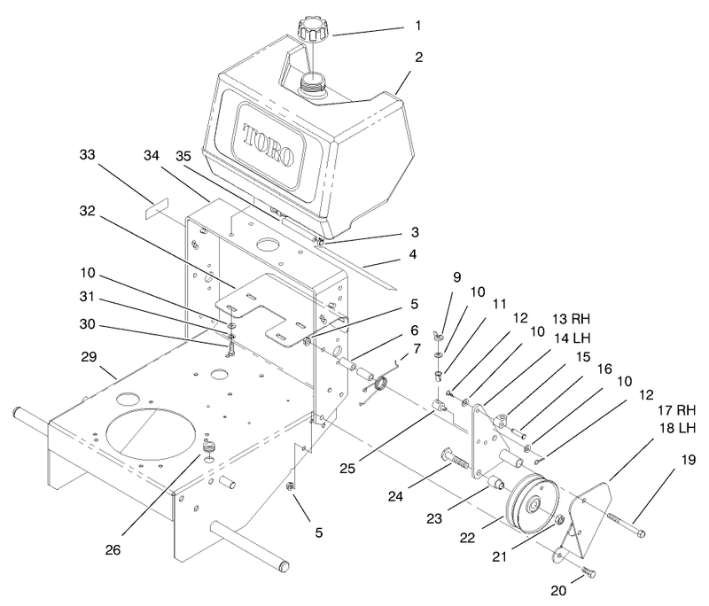 Fuel Tank and Idler Bracket Assembly