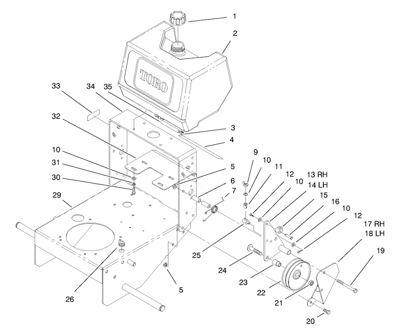 Fuel Tank and Idler Bracket Assembly