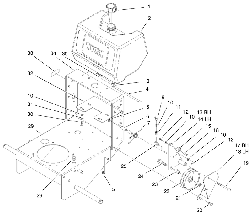 Fuel Tank and Idler Bracket Assembly