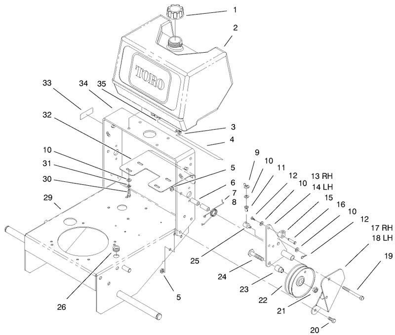 Fuel Tank and Idler Bracket Assembly