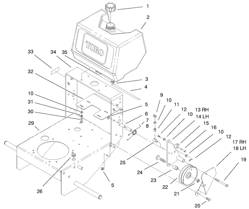 Fuel Tank and Idler Brackey Assembly