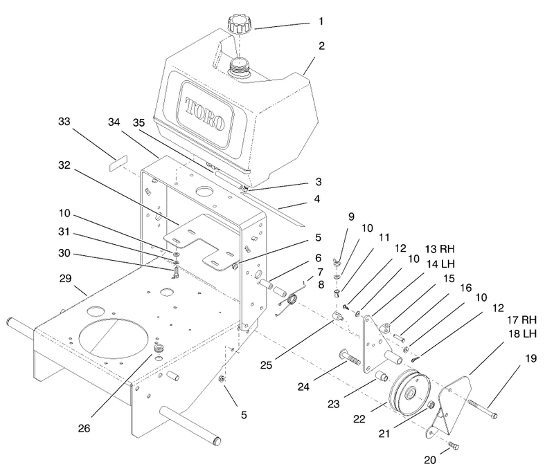 Fuel Tank and Idler Bracket Assembly