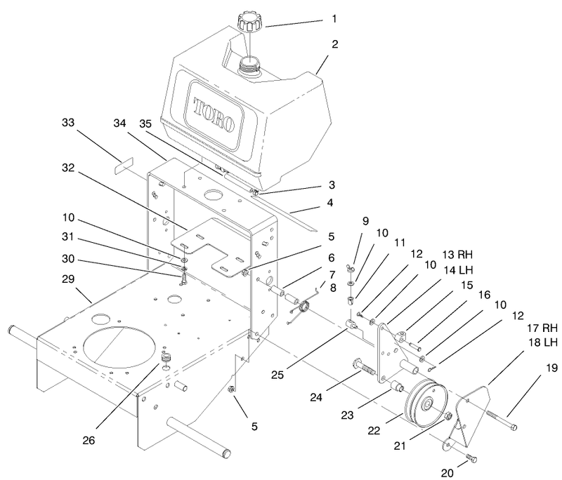 Fuel Tank and Idler Bracket Assembly