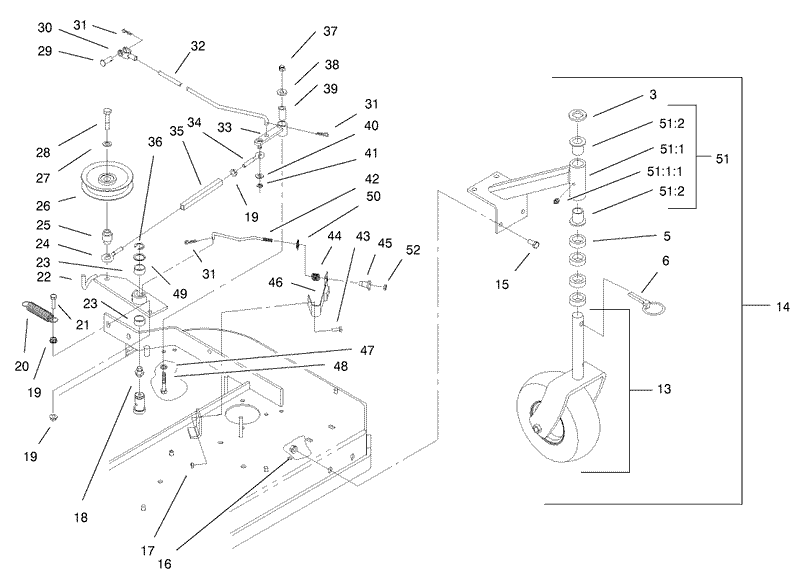 Front Caster and Blade Brake Assembly