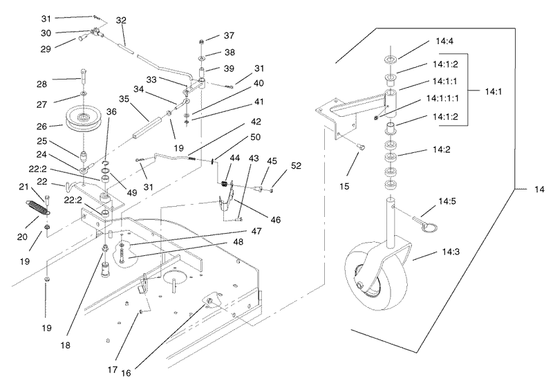 Front Caster and Blade Brake Assembly