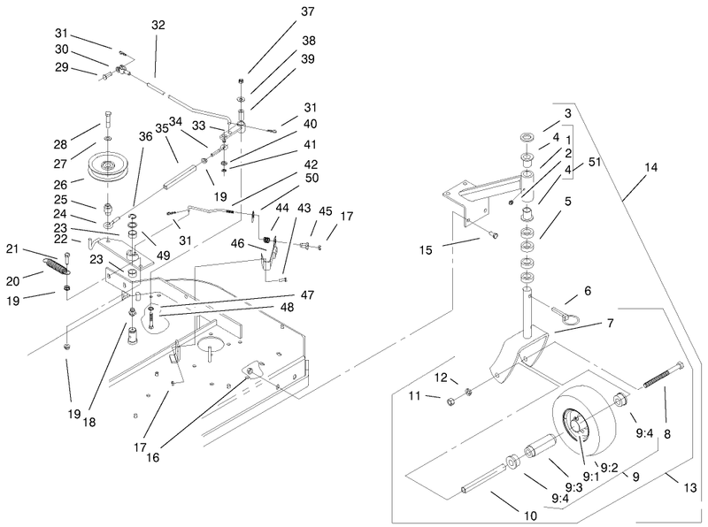Front Castors and Blade Brake System Assembly