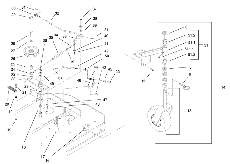 Front Caster and Blade Brake Assembly