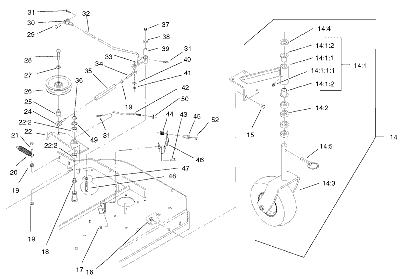 Front Caster and Blade Brake Assembly