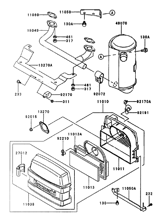 Air Filtermuffler Assembly Kawasaki Fh500v As25