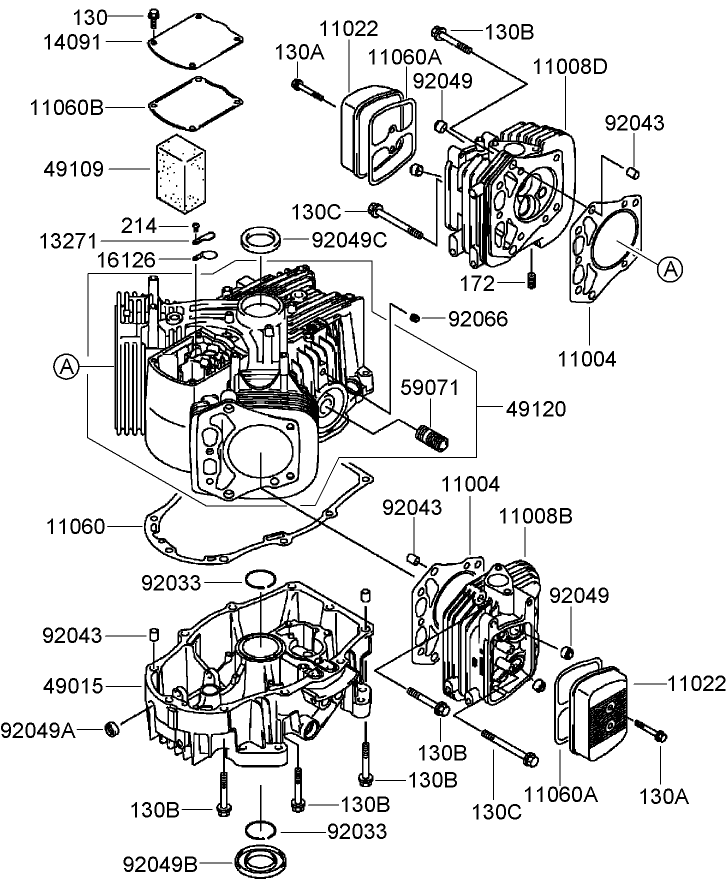 Cylinder and Crankcase Assembly Kawasaki FH680V DS22