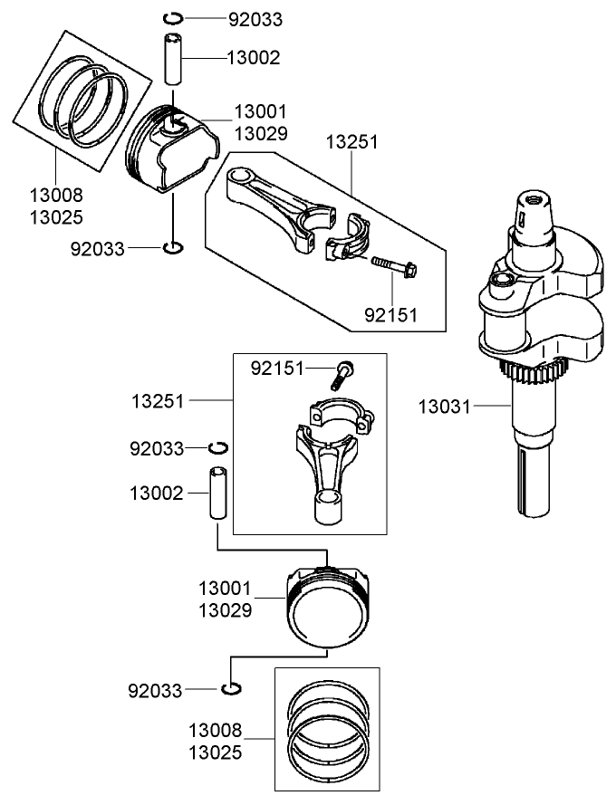 Piston and Crankshaft Assembly Kawasaki FH680V DS22