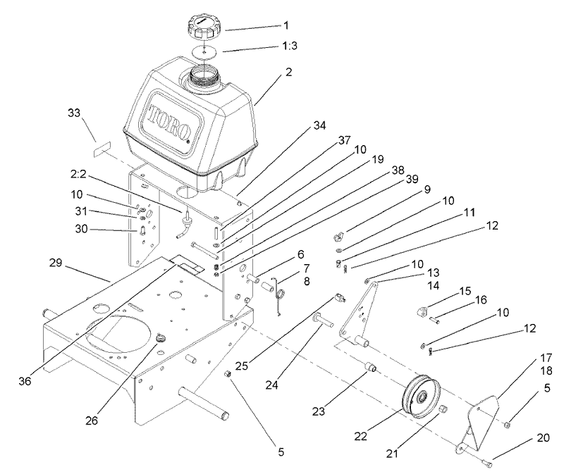 Fuel Tank and Idler Bracket Assembly