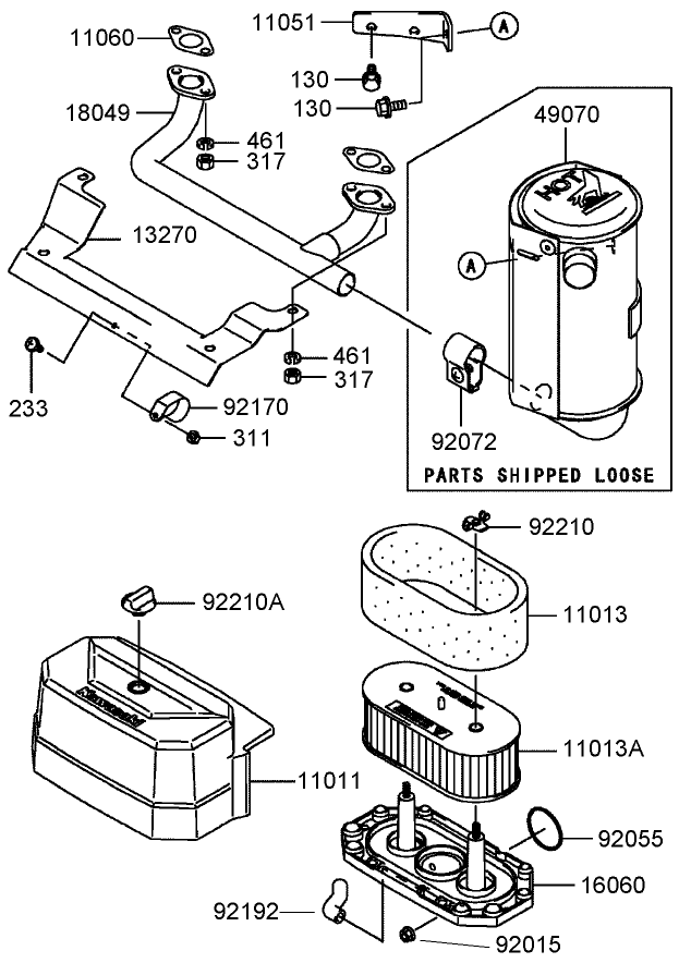 Muffler and Air Filter Assembly Kawasaki FH541V AS30