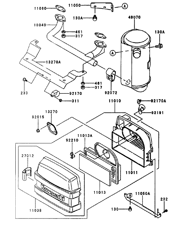 Air Filtermuffler Assembly Kawasaki Fh500v As25