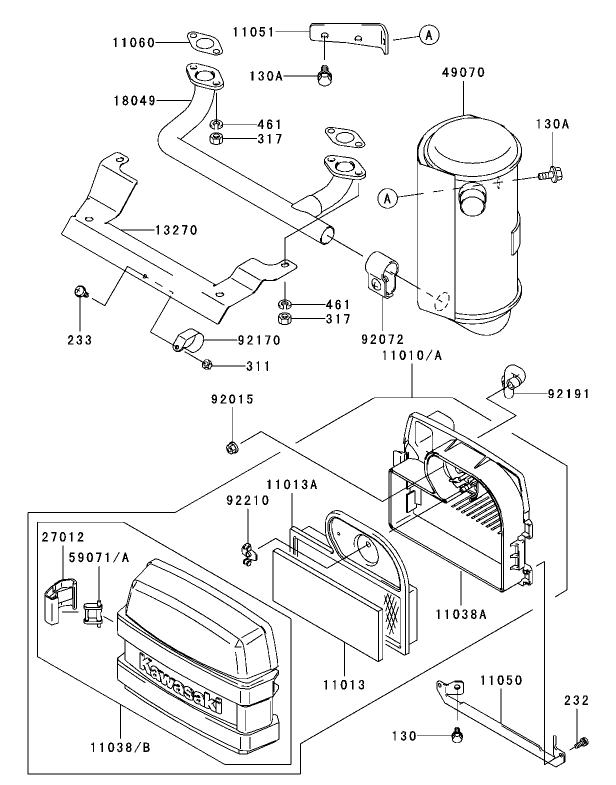 Air FilterMuffler Assembly Kawasaki FH451V AS11