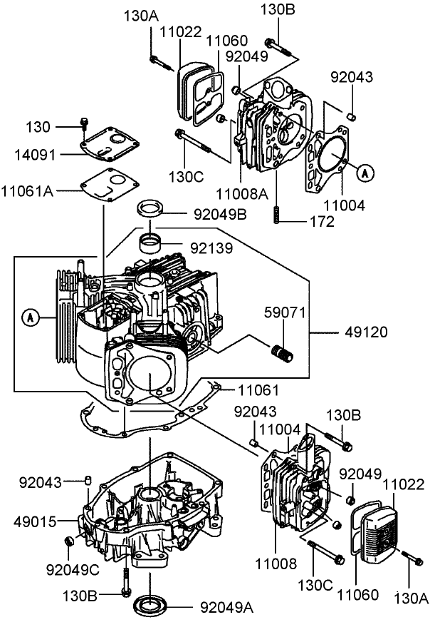Cylinder and Crankcase Assembly Kawasaki FH430V AS28
