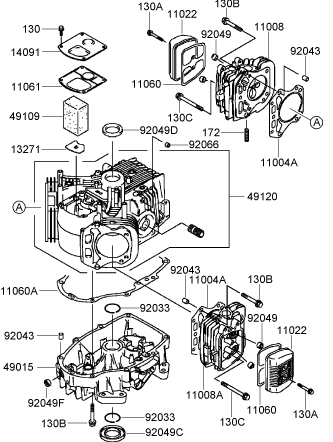 Cylinder and Crankcase Assembly Kawasaki FH541V BS24