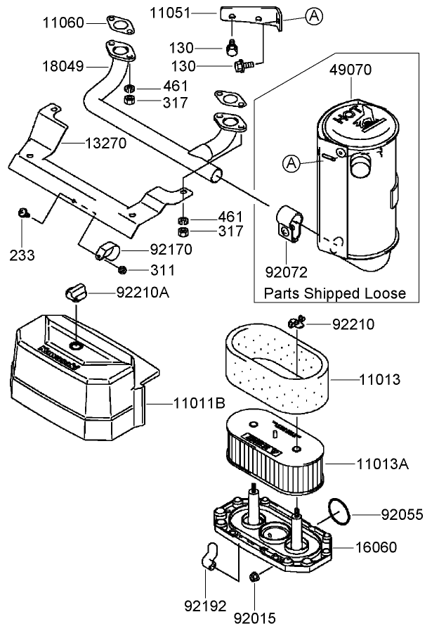 Air Filter and Muffler Assembly Kawasaki FH541V BS24
