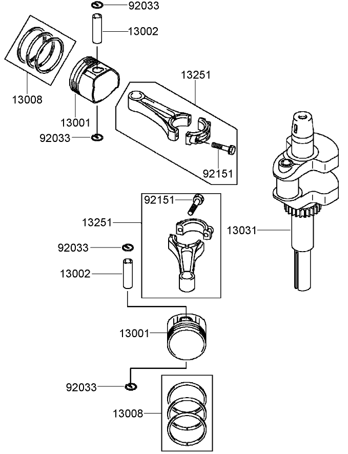 Piston and Crankshaft Assembly Kawasaki FH541V BS24