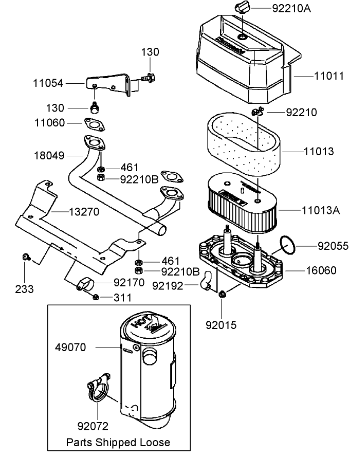 Air Filter and Muffler Assembly Kawasaki FH541V CS24