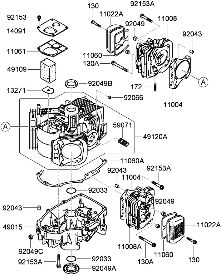 Cylinder and Crankcase Assembly Kawasaki FH541V ES24
