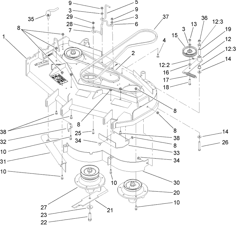 Deck Drive and Baffle Assembly