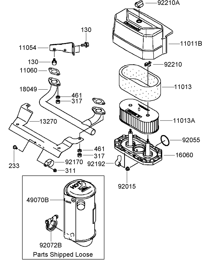Air Filter and Muffler Assembly Kawasaki FH580V DS28