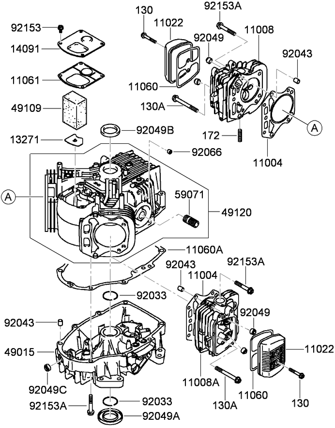 Cylinder and Crankcase Assembly Kawasaki FH580V FS28