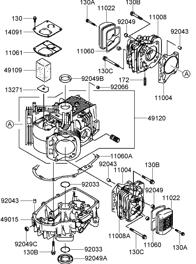 Cylinder and Crankcase Assembly Kawasaki FH580V DS28