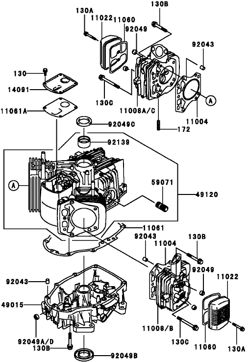 Cylinder and Crankcase Assembly Kawasaki FH381V AS25