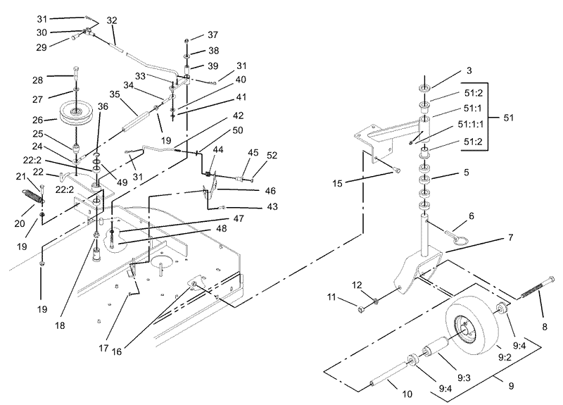 Front Caster and Blade Brake Assembly