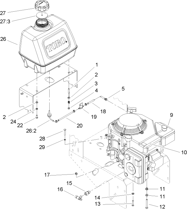 Engine and Fuel Tank Assembly