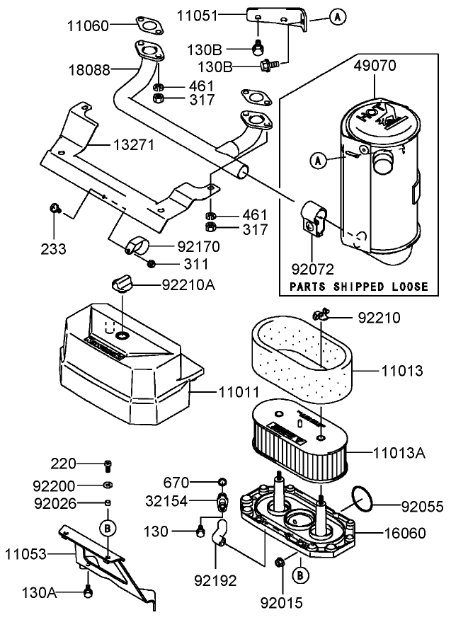 Air Filter and Muffler Assembly Kawasaki FH381V AS25